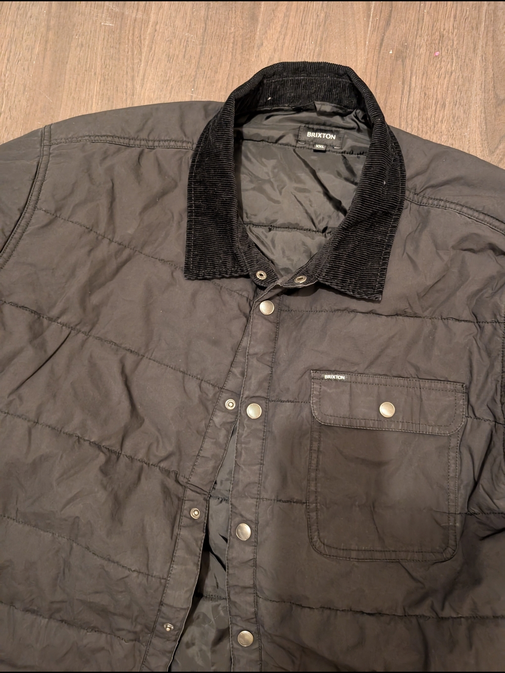 Men's Black Quilted Jacket with Corduroy Collar - Picture 3 of 3